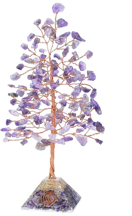 Amethyst Crystal Tree with Orgone Pyramid Base Desk Decor Healing Crystals Bonsai Tree Purple Gifts for Women Office & Shelf Home Room Decor for Mom Sister Girlfriend Present Housewarming