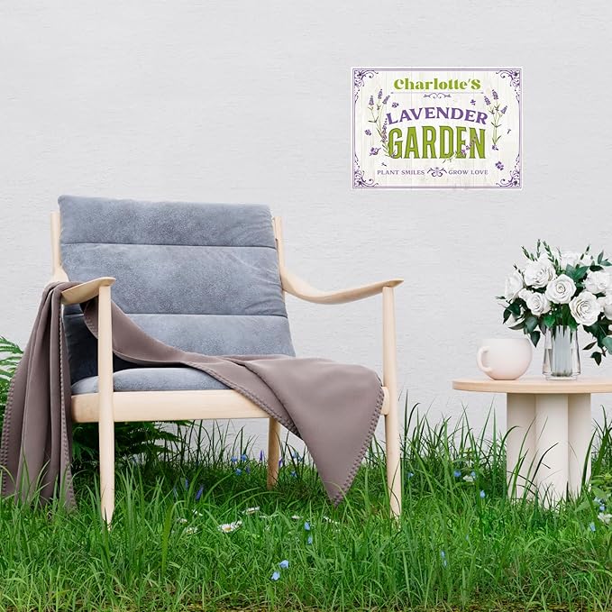 Custom Lavender Garden Sign, Personalized Name for Flower Garden, Christmas Gift and Backyard Décor Sign, 10x14 Inches, Rust Free .040 Aluminum, Fade Resistant, Made in USA by Sigo Signs