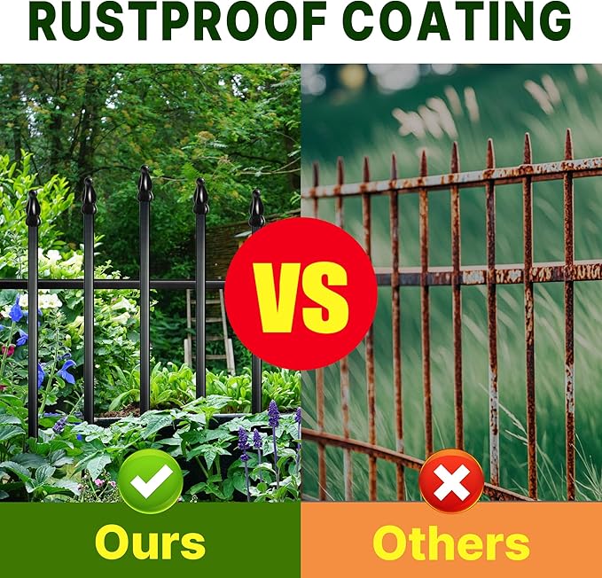Metal Garden Fence 36" H x 28" W (5 Panels, 11.6 Ft Total) Rustproof Animal Barrier No Dig Decorative Fencing for Dogs,Pet, Yard,& Patio, Easy Installation