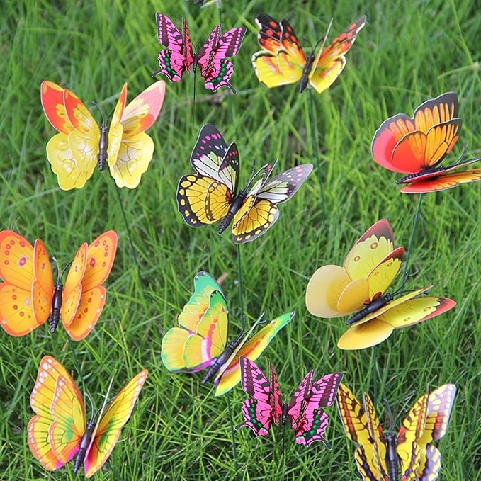 4.8inch Large Double-Layer Artificial Butterfly Flowers, 50pcs Butterfly Garden Stakes,not Afraid of Sun Exposure and rain, Suitable for Outdoor courtyards, Balcony Plants, Festival Decorations