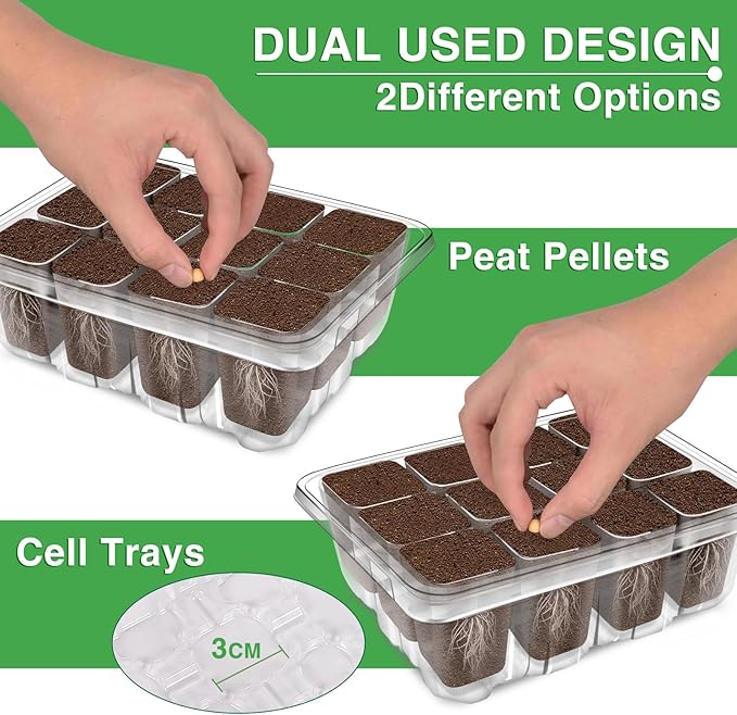 YAUNGEL Seed Starter Tray with Grow Light, 4 Pack Seed Starter Kit with Timing Controller Adjustable Brightness, Thicken Seedling Starter Trays with Humidity Domes Heightened Lids, Transparent