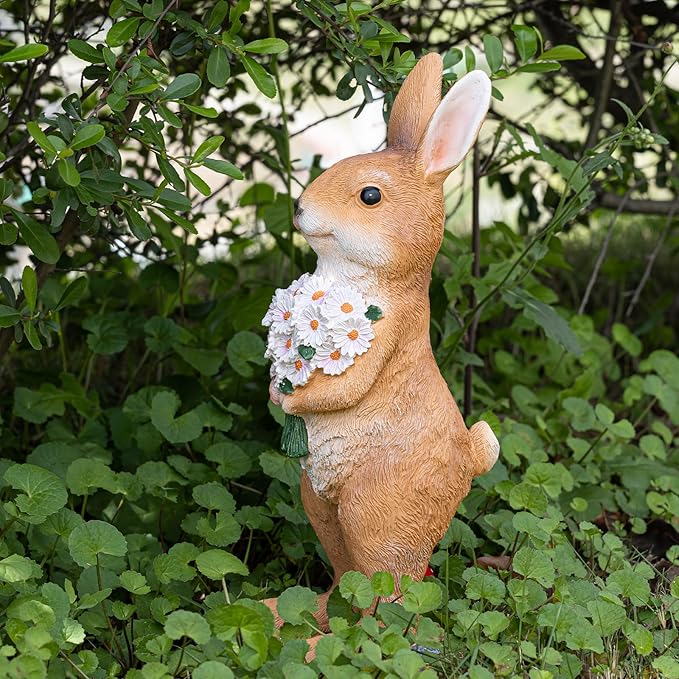 Garden Rabbit Statue Outdoor Decor- 13.38" Indoor/Outdoor Resin Bunny Decor - Ideal Gift for Gardeners and Occasions (Large)