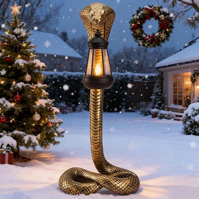 19.29'' Garden Outdoor Statues Snake with Solar Lantern,Lawn Decor Snake Statue for Patio,Balcony,Yard Ornament - Unique Housewarming Gifts,Haunted House Prop and Christmas Decorations