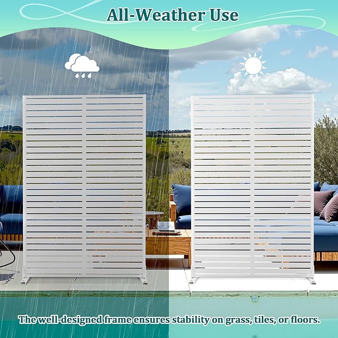 Metal Privacy Screen Outdoor Privacy Screen, Freestanding Fence Panel for Outside, 72''H×47''W, Decorative Screen Panel for Backyard/Patio/Deck