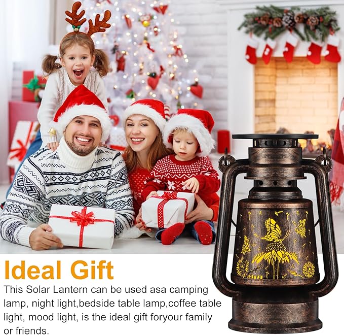 Solar Lantern Outdoor Hanging Vintage LED Waterproof Camping Light with Beautiful Graphics Landscape Decor for Yard,Patio,Porch,Lawn,Tabletop(Butterfly)