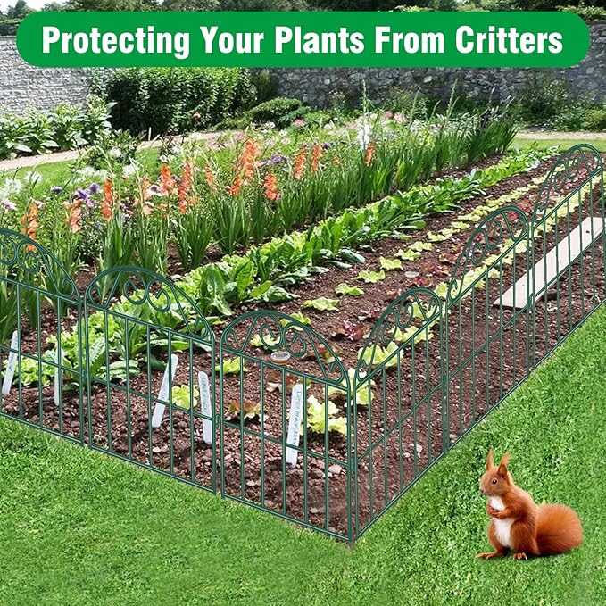 ADAVIN 10 Panels Collapsible Garden Fence Animal Barrier,11 Ft(L) x 24 in(H) Green Rustproof Metal Wire Panel Border for Dogs Rabbits, Flower Edging for Landscape Patio Yard Outdoor Decor, Arched