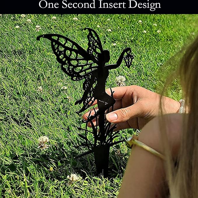 Decorative Garden Stakes Fairy Garden Statues Metal Weather Resistant 3 Piece Outdoor Decorative Set Black (6)