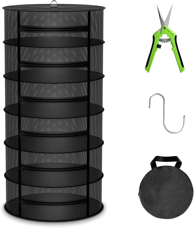 MARS HYDRO Herb Drying Rack, 2 ft 6 Layers Hanging Mesh Plant Racks with Zipper, Grow Tent Drying Rack for Herbs, Flowers, Seeds