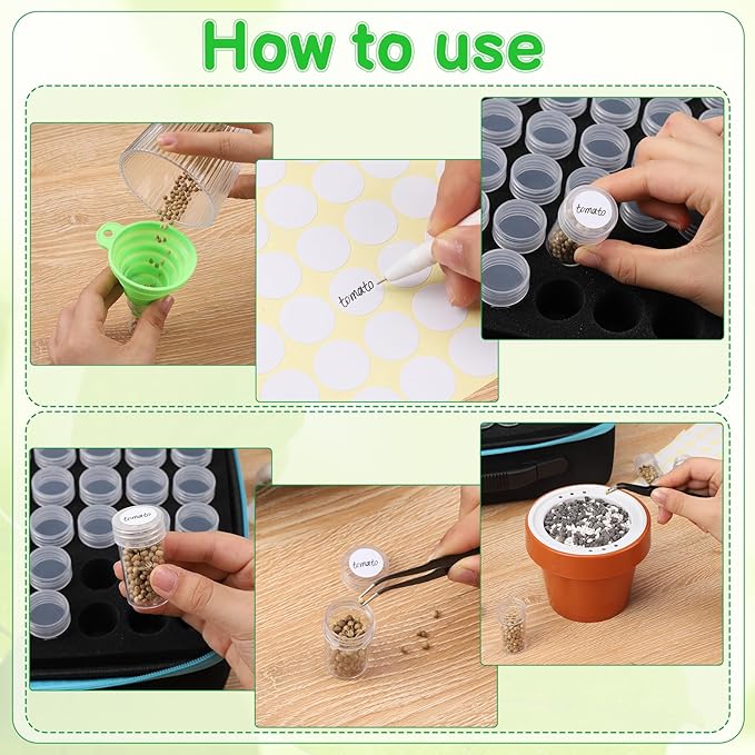 Seed Storage Organizer Sturdy Seed Organizer Storage Box Containers Label Stickers Funnel Straight Curved Tip Tweezers for Vegetable Plants Garden 240 Slots
