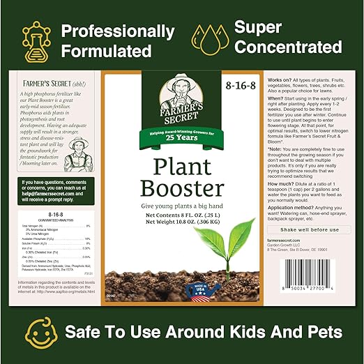 Farmer’s Secret Plant Booster (32oz) - Super Concentrated - High Phosphorus Formula for Early Stage Plants - Promotes Root Growth