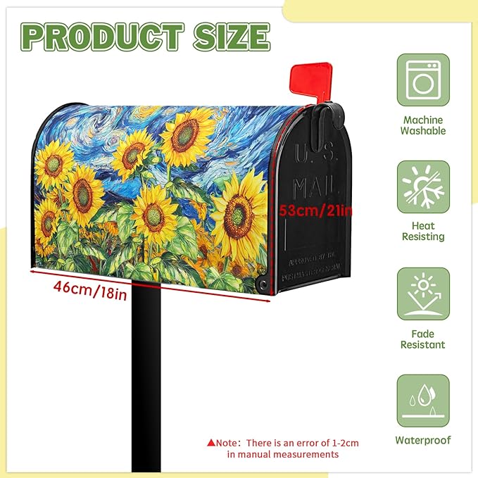 Sunflower Mailbox Cover Summer Mailbox Covers Magnetic Standard Size 21x18 inch Floral Mail Box Wrap Spring Post Letter Box Cover Decorations for Outside Garden Yard