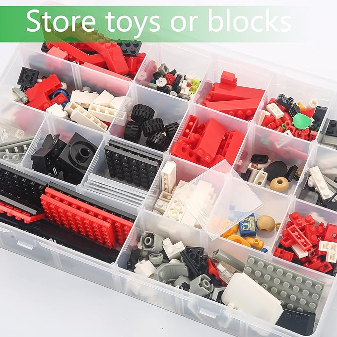 Large 24 Grids Plastic Organizer Box Adjustable Dividers,Clear Storage Box for Jewelry, Art DIY Crafts, Washi Tapes, Beads and Small Parts