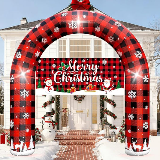 8 FT Giant Inflatable Inflable Merry Christmas Arch Decoration with LED Lights, Blow Up Decor for Outdoor Yard Lawn Sign Backdrop (Buffalo Plaid Porch)