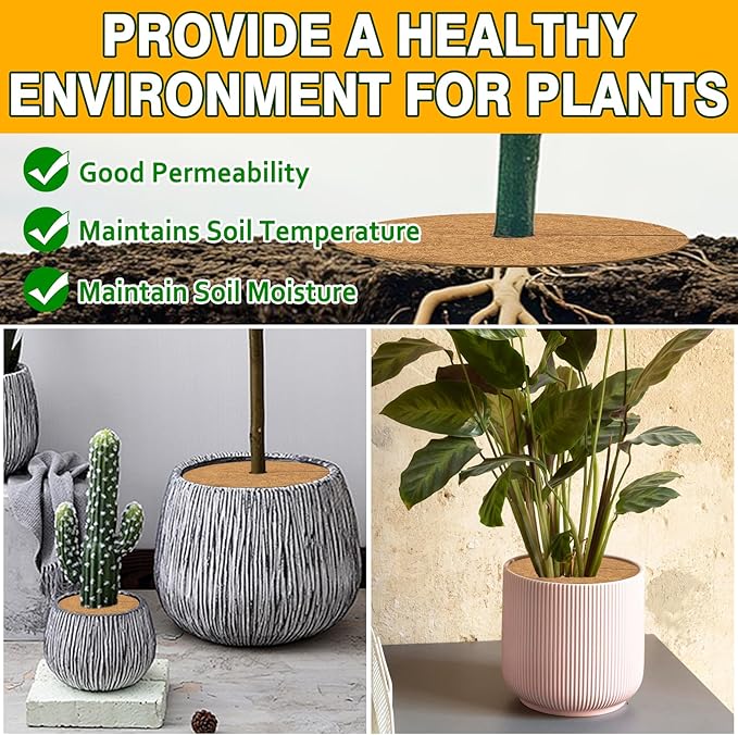 ZeeDix 3 Pack Coconut Fiber Mulch Ring, 30 Inch Coco Coir Tree Ring Mulch Mat, 100% Natural Tree Protector Mat Plant Cover Ring Coconut Coir Discs Tree Mats Mulch Rings for Indoor Outdoor Trees Plants