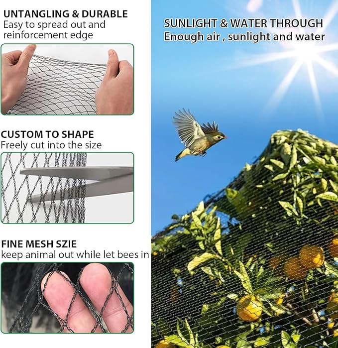 Bird Netting 25x100ft,1" Mesh Garden Netting Pest Barrier for Plants, Fruit Trees, Vegetables, Extra Strong Woven Mesh Poultry Net for Chicken Run, Animal Fencing Against Bird, Deer,Poultry