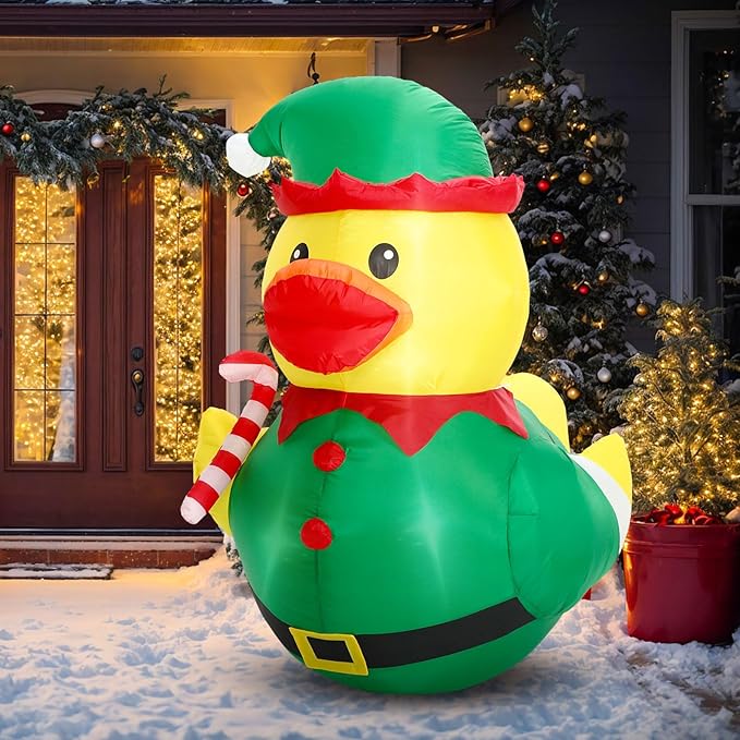 Leyndo 5FT Christmas Inflatables Decoration Outdoor Giant Christmas Elf Duck Inflatables Blow Up Duck with Build-in LEDs Lights for Xmas Party Mall Garden Patio Yard Lawn Indoor Outside Decor