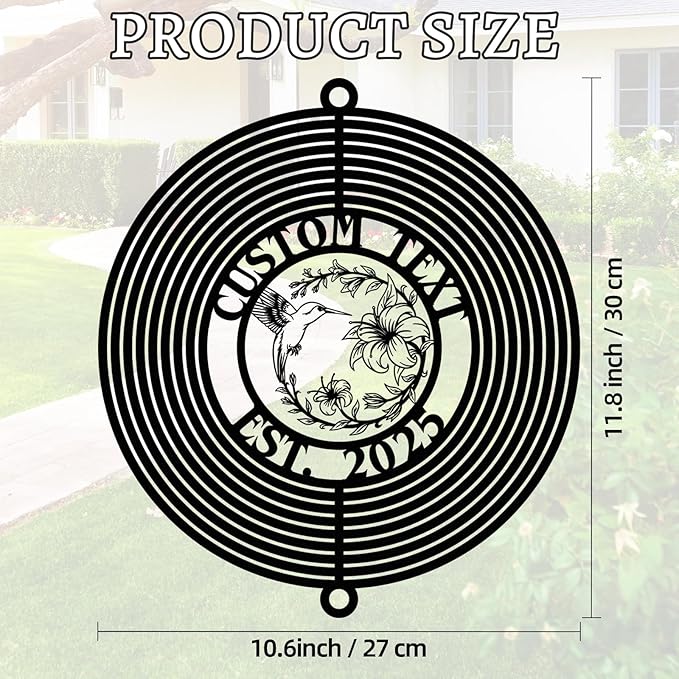 Personalized Hummingbird Metal Wind Spinners, Custom Family Name Garden Wind Spinners, Hanging Outdoor Decor, Yard Art, Hanging Wind Spinner for Indoor Lawn Patio Porch, Customized Gifts Color10
