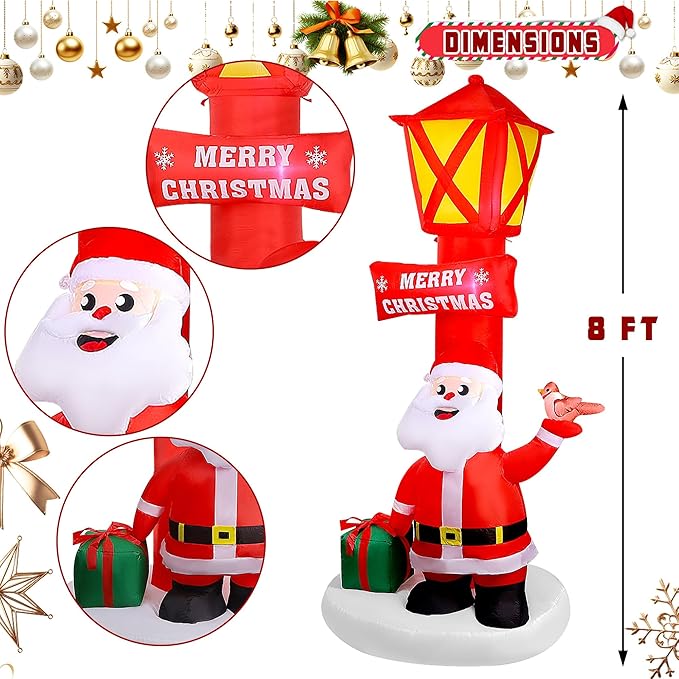 8FT Christmas Inflatable Yard Decoration, Giant Blow Up Lighthouse with Santa and Redbird with Built-in LED Lights for Front Door Lawn Garden Holiday Display Indoor Outdoor Decor