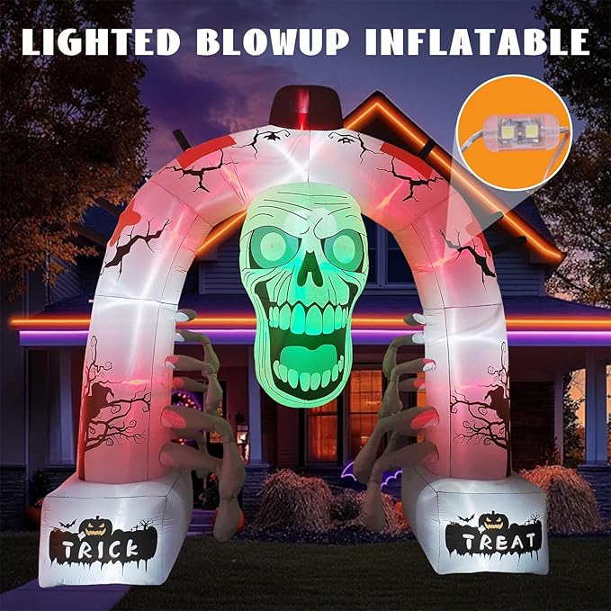 DILANSHOP 12FT Halloween Inflatable Arched Door Giant Scary Skeleton with Built in LED Lights, Spooky Outdoor Decoration for Front Yard Lawn Garden - Halloween Party Holiday Blow Up Decor
