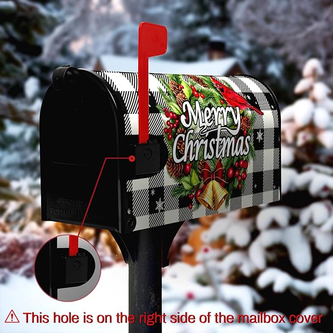 Merry Christmas Mailbox Covers Magnetic Standard Size Winter Buffalo Plaid Mailbox Post Cover Xmas Snowflake Mailbox Wraps Holiday Decor Waterproof 21 X18 Inch