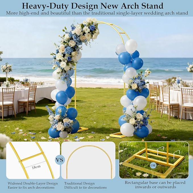 【Patent Applying】 DEVISEFUN 7.2FTx4.3FT Balloon Arch Stand,Metal Pergola Arbors,Garden Arbors and Arches Trellis for Climbing Plants Outdoor,Gold Wedding Arch for Party Decoration Wide Arbor