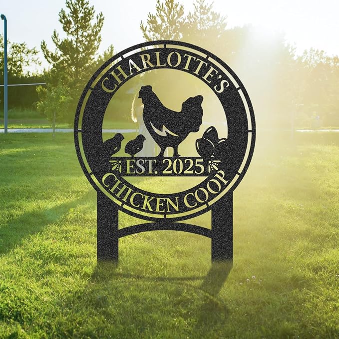Personalized Metal Chicken Coop Sign, Custom Name Chicken Coop Signs for Outside, Decorative Garden Stakes, Metal Yard Art, Backyard Farmhouse Decor, Chicken Gifts for Women Man Color07