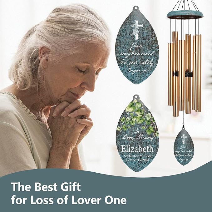ASTARIN Personalized Memorial Gifts Wind Chimes, Sympathy Customized Wind Chimes in Loving Memory of Dad/Mom, Memorial Gifts for Loss, 35inch Wind Chime Deep Tone for Funeral Outdoor