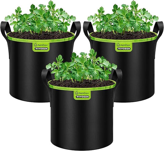 VIVOSUN 3-Pack 3-Gallon AeroBase Grow Bags, Durable Mesh Fabric Plant Container with Breathable Base and Sturdy Handles, Black