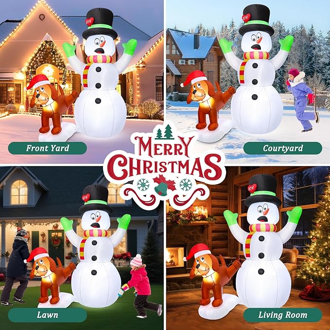 FunFanso 5.5 FT Inflatable Snowman with Puppy Dog, Christmas Outdoor Yard Decoration, Blow Up Shocked Snowman with Peeing Doggie, Built-in LED Lights, Xmas Fun Gift, Patio Lawn Garden Home Party Decor