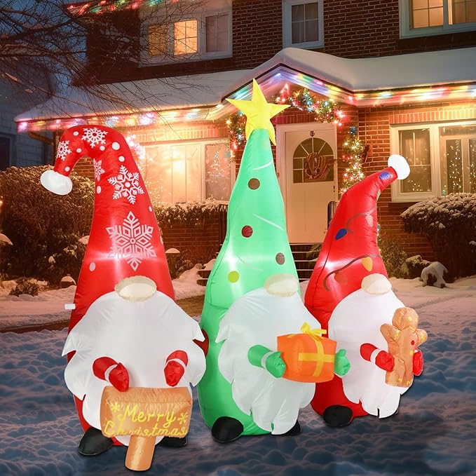 5.9 FT Long Christmas Inflatables Gnomes Outdoor Decorations, Blow up Christmas Gnome with Built-in LED Lights for Outdoor Holiday Yard Lawn Party Decor