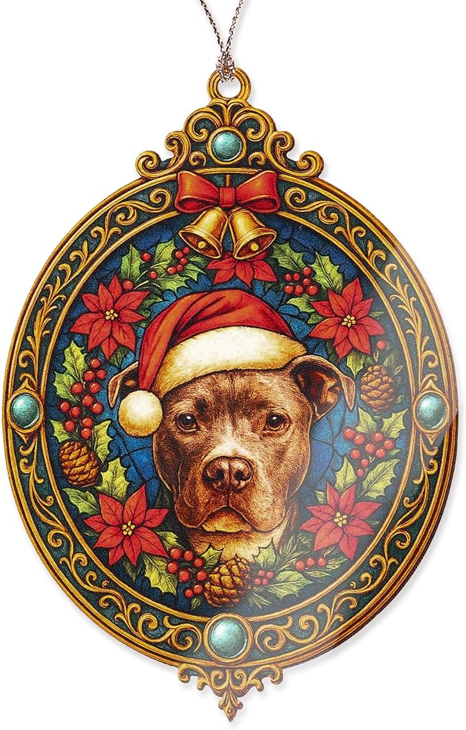 Pitbull Ornament – Holiday Pet Lover Gifts – Dog Breed Decor – Keepsake Christmas Card for Dog Owners – Seasonal Tree Decoration – White Elephant Gifts - Xmas Tree Funny Decoration