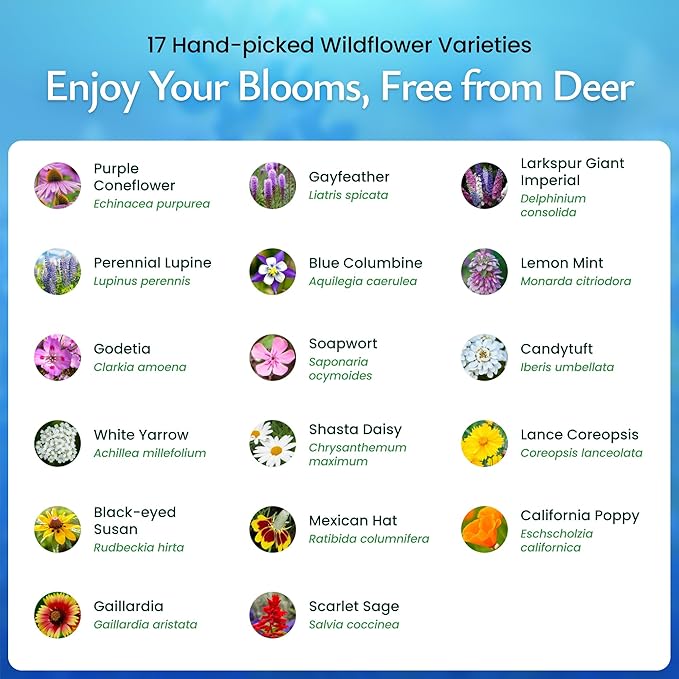 Created By Nature Deer-Resistant Wildflower Seed Mix, 17 Flower Varieties, 44,000 Seeds