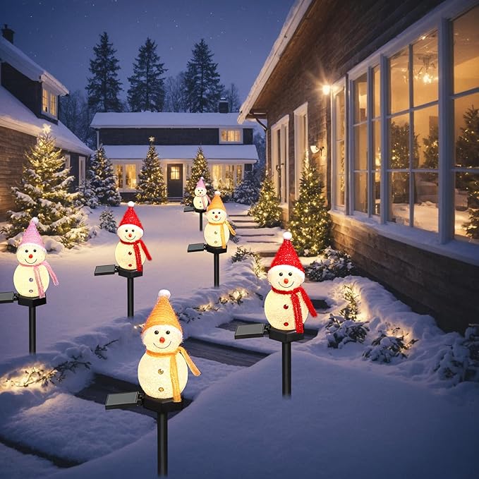 TOCHGREEN 3 Pack Solar Christmas Snowman Lights Solar Pathway Lights Waterproof Outdoor Solar Powered Christmas Decorations for Xmas Holiday Yard Path Patio Garden Porch Lawn Landscape Decor