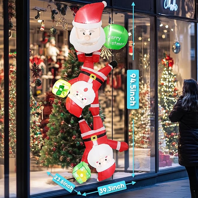 8FT Christmas Inflatable Blow up Lighted Yard Decoration Suitable for Christmas Indoor Outdoor Xmas Yard Party Holiday Garden Decor (Climbing Santa Inflatable Set)
