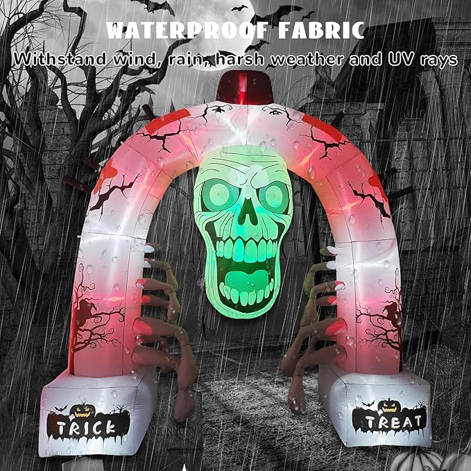 DILANSHOP 12FT Halloween Inflatable Arched Door Giant Scary Skeleton with Built in LED Lights, Spooky Outdoor Decoration for Front Yard Lawn Garden - Halloween Party Holiday Blow Up Decor