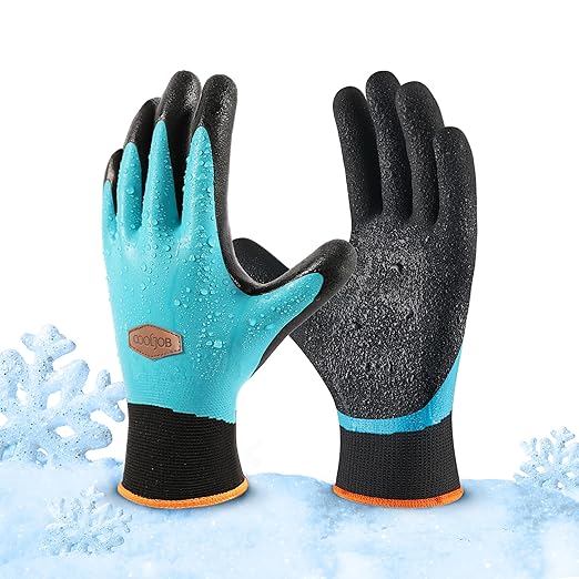 COOLJOB Waterproof Winter Freezer Gloves for Working Gardening Fishing Construction Worker, Double Coated Rubber for Warehouse Cold Refrigeration House, 1 Pair Small Blue