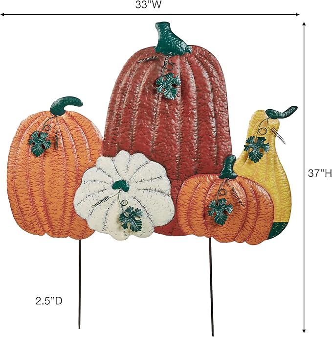 Touch of Class Fall Harvest Pumpkin Yard Stake | Handpainted Metal Outdoor Decoration | Textured Pumpkins, Gourd, Leaves, and Vines | 37" H Autumn Garden and Porch Patio Seasonal Decor