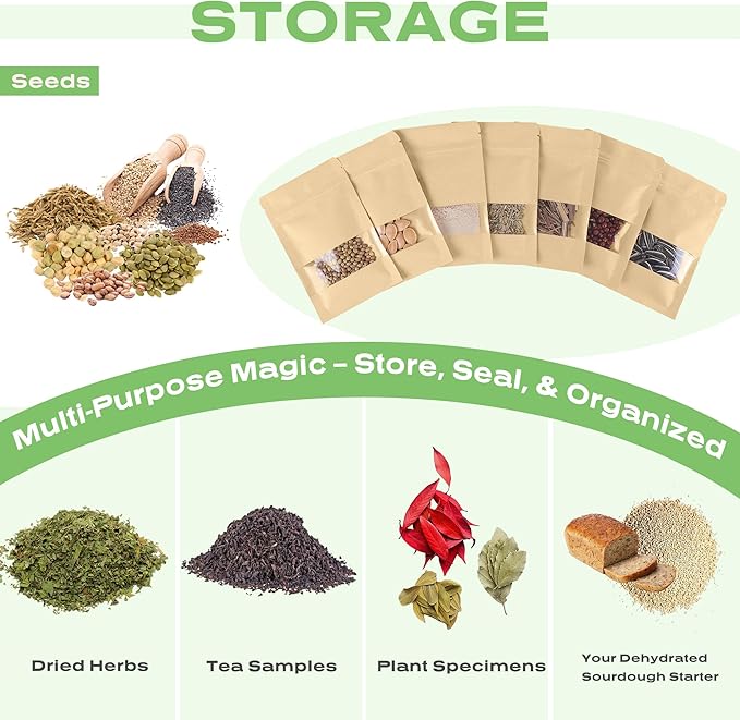 150 Pack Seed Packet Envelopes Resealable with Clear Window – 2.8 x 3.5" 90 Pack and 3.5 x 5.4" 60 Pack, Gardening Seeds Saving Storage Bags for Plant Specimens, Jewelry, Dried Herbs, Samples