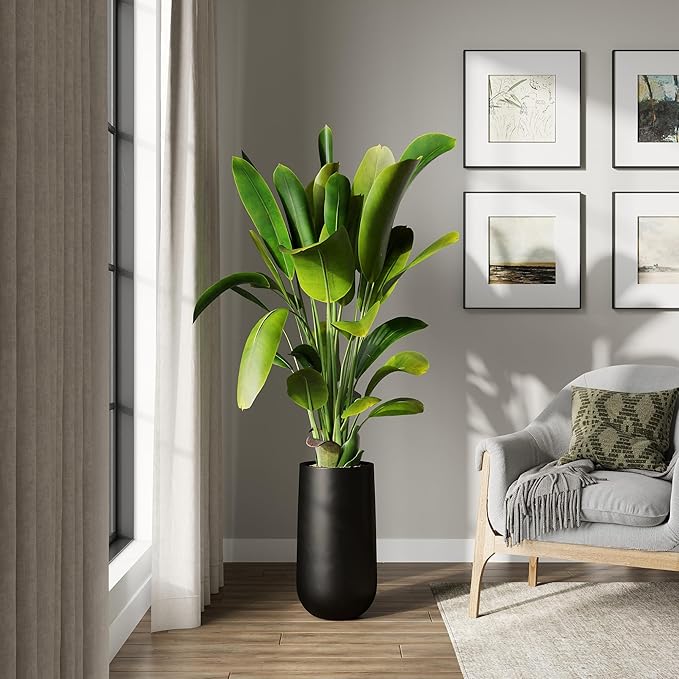 DTY Signature Mount Princeton Tall Planter - Medium Black 19.9 Inch Height Modern Indoor & Outdoor Fiberstone Planter for Outdoor Plants