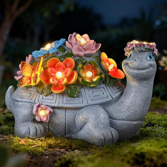 Solar Turtle Statue, Outdoor Figurine Decorations Ornament Lamps for Outside Yard, Lawn, Patio, Porch, Balcony, Housewarming Birthday for Mom Women Grandma