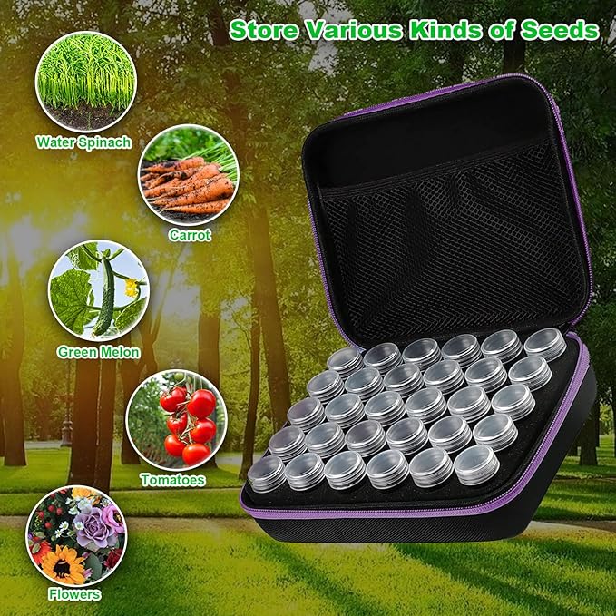Tefola 30 pcs Seed Storage Organizer, Seed Organizer Storage Box with 30 Label Sticker, Flower Plant Garden Seed Storage Containers Can Be Used for Seeds, Jewelry, Diamond Storage（Purple）
