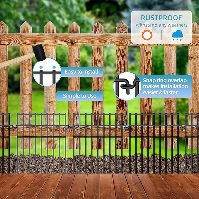35 Panels Animal Barrier Fence, 13in(H) x 35.5ft(L) Dog Digging Fence Barrier, 1.2 in Gap Anti Dig Garden Edging Border, Rustproof Metal Ground Defense Border for Outdoor