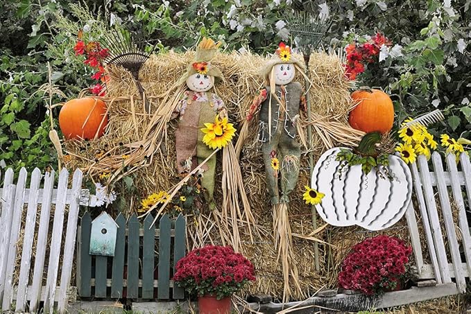 Veclotch 2set Pumpkin Garden Stake Metal Yard Sign Fall Decor, Decorative Decor Outdoor Stakes for Autumn Harvest Thanksgiving Halloween Rustic Decoration Home (White, 26''H)