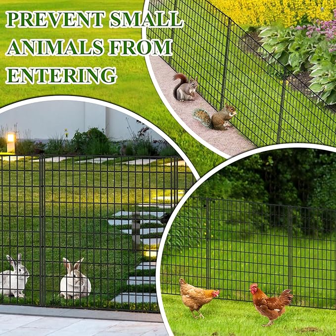 10 Panels Garden Fencing Animal Barrier, 33 in(H) X 24 ft(L) Rabbit Fence for Outdoor Yard No Dig Decorative Tall Garden Fence Metal Wire Rustproof Panel Border Patio Dog Ground Stakes Fencing