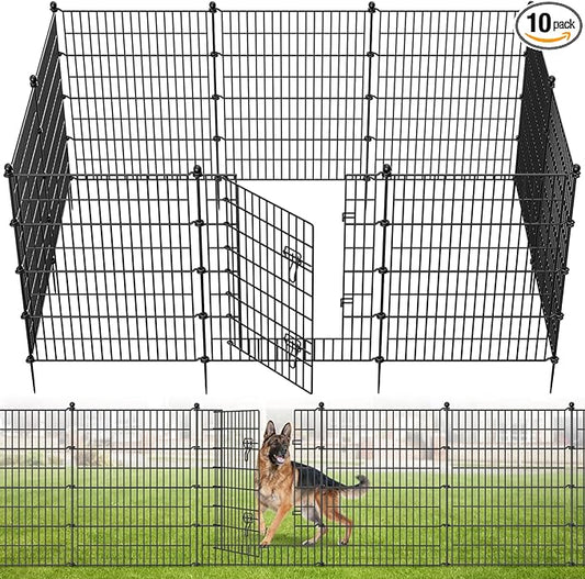10 Panels No Dig Decorative Garden Fence with Gate, 40 in(H) X 23.6 ft(L) Outdoor Dog Rabbits Fence, Animal Barrier Pet Fencing Rustproof Metal Wire Panel Border for Yard, Patio, Flower Bed