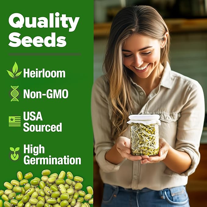 HOME GROWN Mung Beans Seeds Pack 1.5 lb – Over 15,000 Sprouting Seeds – Grow Fresh Mung Bean Sprouts or Microgreens for Quick, Easy, Nutrient-Packed Food for Your Daily Meals (Vigna Radiata)