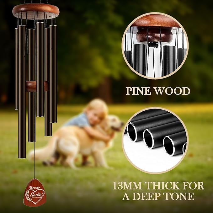 Personalized Pet Memorial Wind Chimes with Engraved Name, Custom Dog Wind Chimes Memorial Pet Loss Sympathy Gifts, Remembrance Chimes, Sympathy Gift for Dogs, Cats - Black