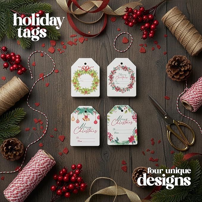 Christmas Plantable Gift Tags with Wildflower Seeds – Writable, Plantable Merry Christmas Tags, 4 Festive & Ornament Designs, Perfect for Holiday Gifts, Family & Friends (24 Tags (6 per Design)