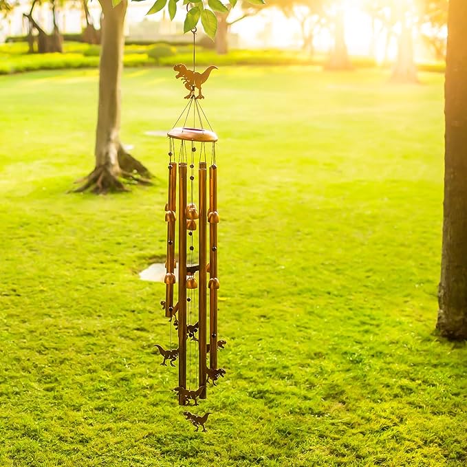 Extra Large Dinosaur Wind Chimes Outdoor Dinosaur Gifts for Women Men Mom Gardening Birthday Gifts Metal Memorial WindChimes for Outside/Indoors, Lawn, Patio, Yard Art, Garden Decor, Yard Decoration