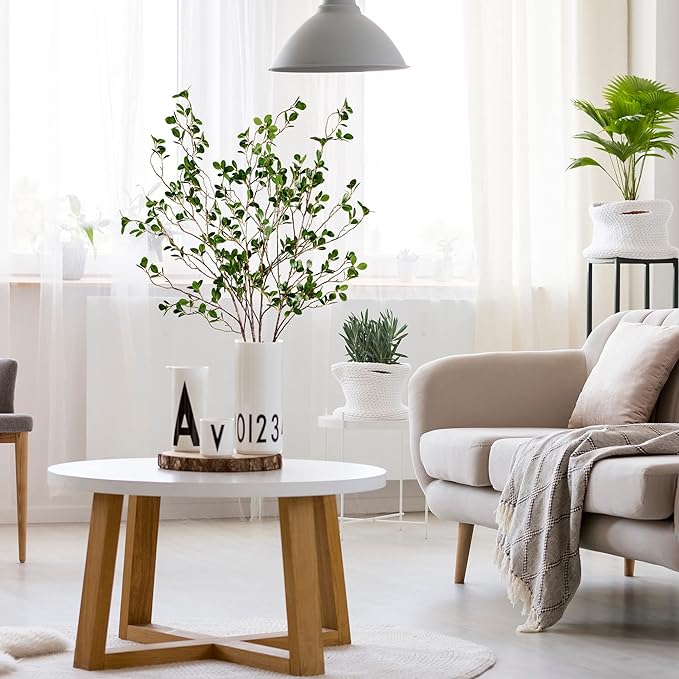 Sggvecsy 43’’ 6Pcs Artificial Ficus Branches Faux Leaf Spray Green Eucalyptus Branches Artificial Greenery Stems Fake Ficus Twig Plants for Home Office Wedding Vase Filler Shop Decoration